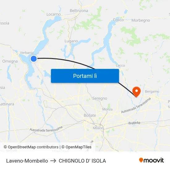 Laveno-Mombello to CHIGNOLO D' ISOLA map