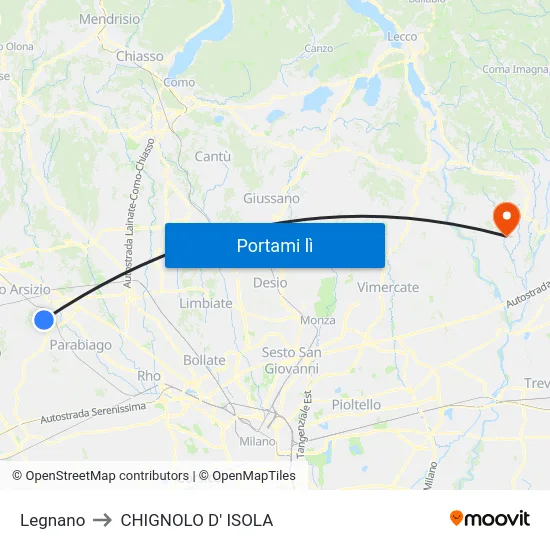 Legnano to CHIGNOLO D' ISOLA map