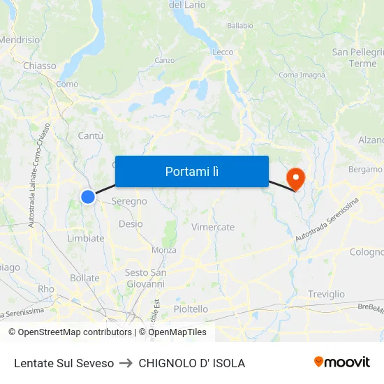 Lentate Sul Seveso to CHIGNOLO D' ISOLA map