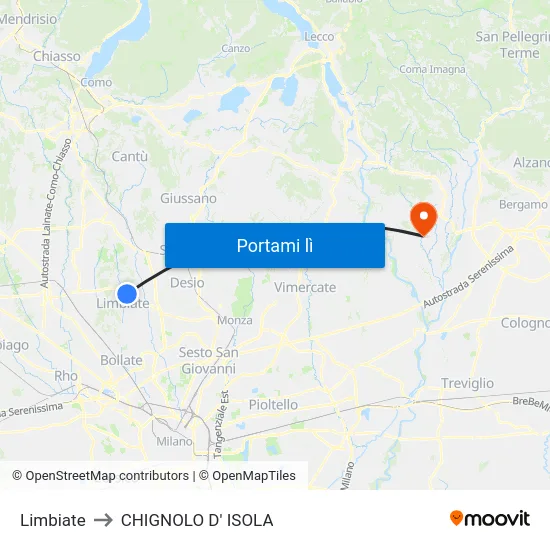 Limbiate to CHIGNOLO D' ISOLA map