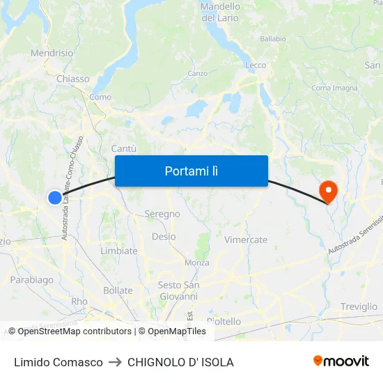 Limido Comasco to CHIGNOLO D' ISOLA map