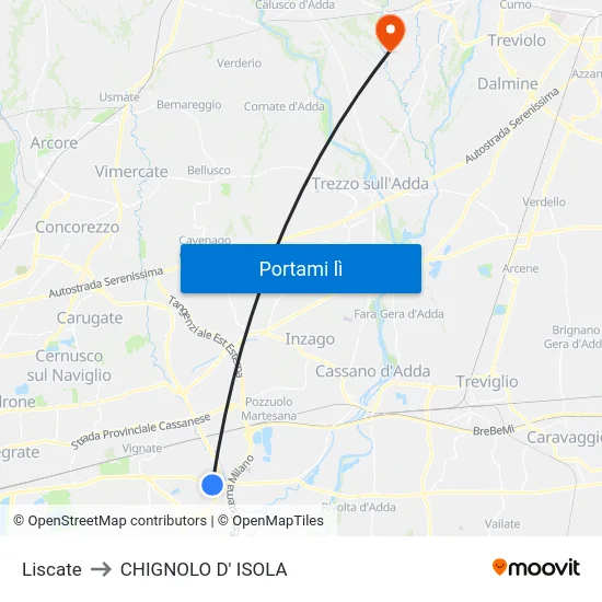 Liscate to CHIGNOLO D' ISOLA map