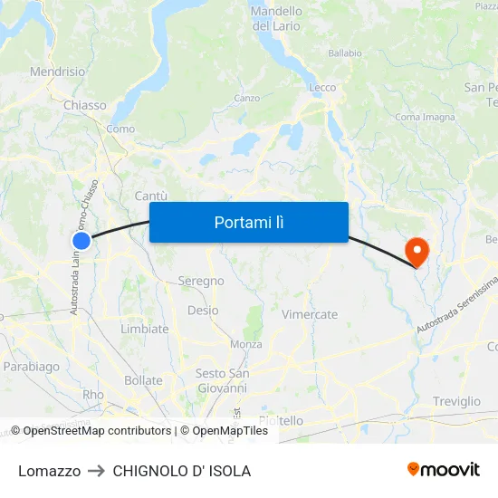 Lomazzo to CHIGNOLO D' ISOLA map