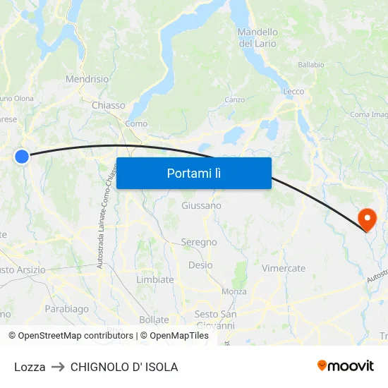 Lozza to CHIGNOLO D' ISOLA map