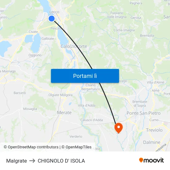 Malgrate to CHIGNOLO D' ISOLA map