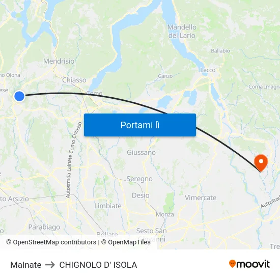 Malnate to CHIGNOLO D' ISOLA map