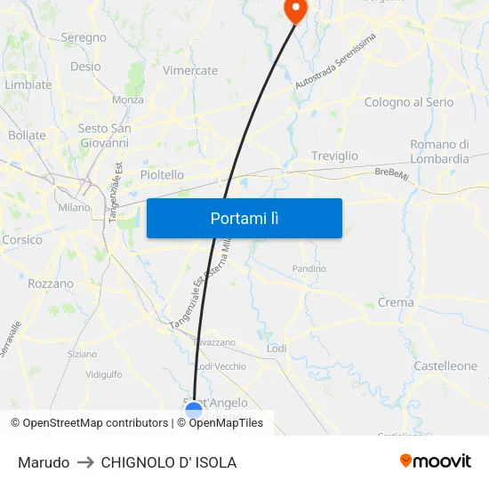 Marudo to CHIGNOLO D' ISOLA map