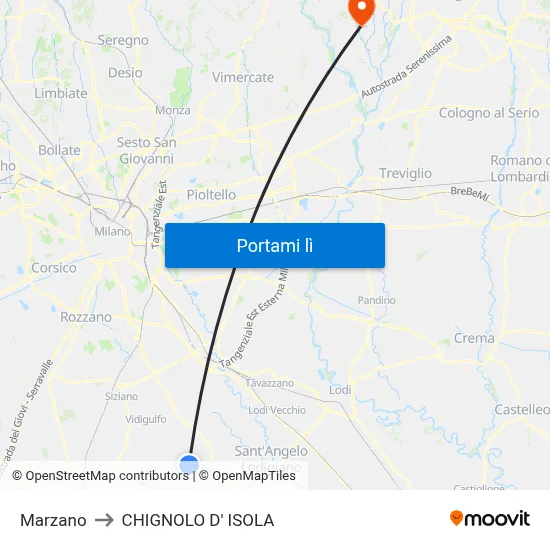 Marzano to CHIGNOLO D' ISOLA map