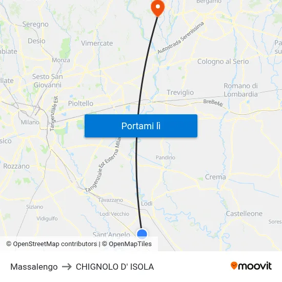 Massalengo to CHIGNOLO D' ISOLA map
