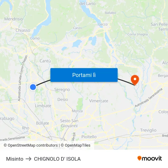 Misinto to CHIGNOLO D' ISOLA map