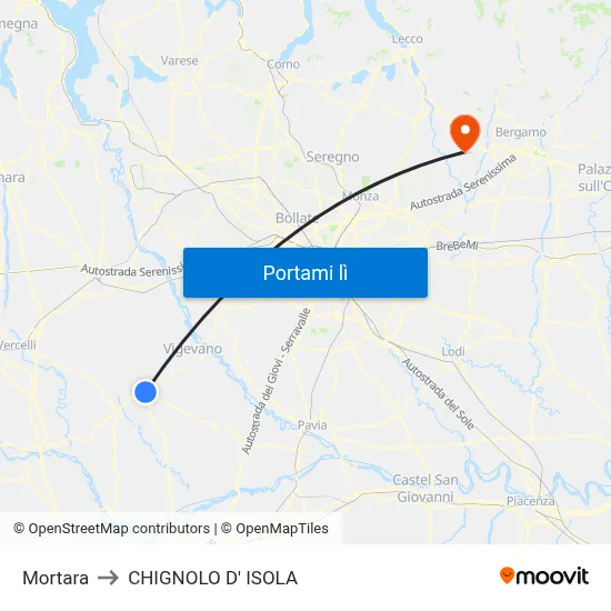 Mortara to CHIGNOLO D' ISOLA map