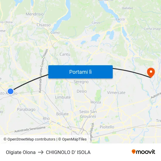 Olgiate Olona to CHIGNOLO D' ISOLA map