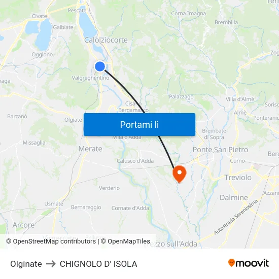 Olginate to CHIGNOLO D' ISOLA map