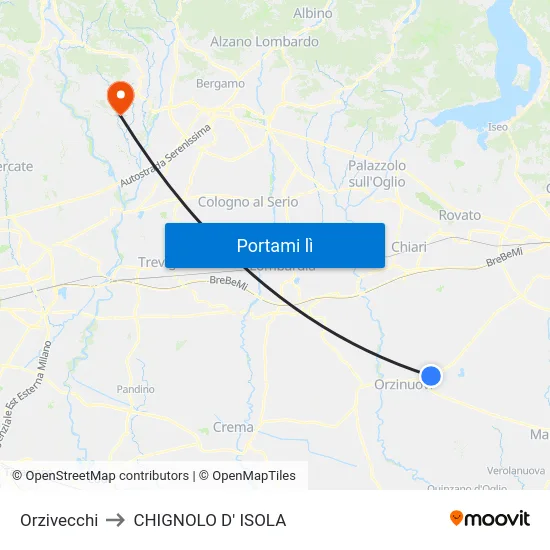 Orzivecchi to CHIGNOLO D' ISOLA map