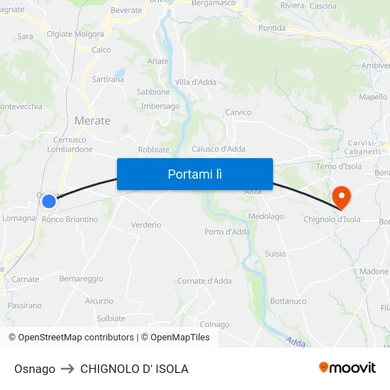 Osnago to CHIGNOLO D' ISOLA map