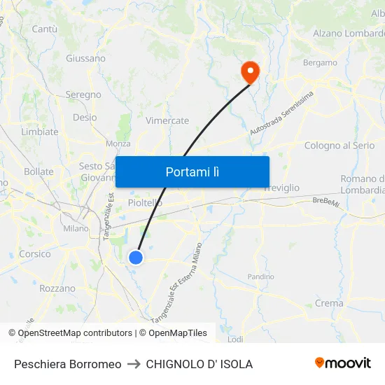 Peschiera Borromeo to CHIGNOLO D' ISOLA map
