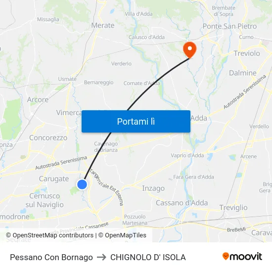 Pessano Con Bornago to CHIGNOLO D' ISOLA map