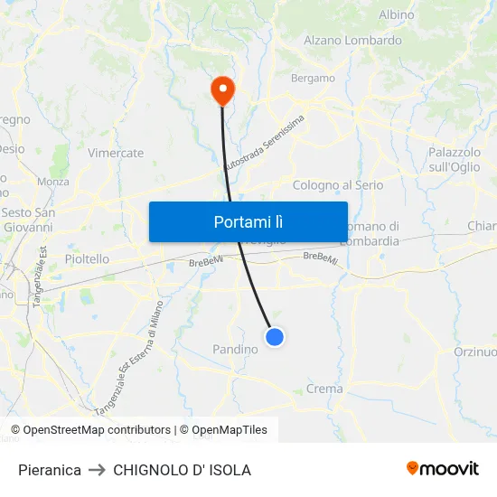 Pieranica to CHIGNOLO D' ISOLA map