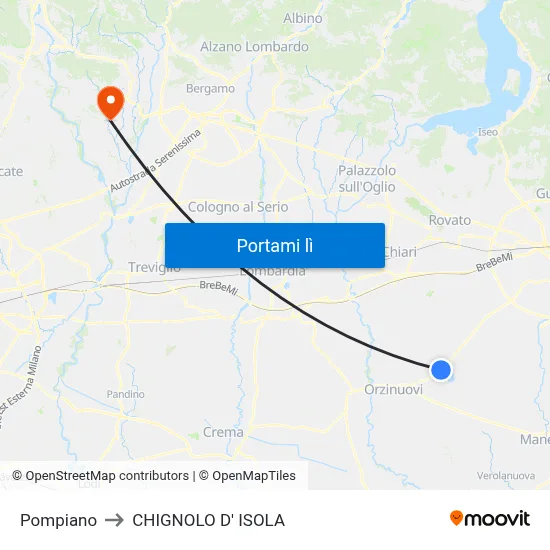 Pompiano to CHIGNOLO D' ISOLA map