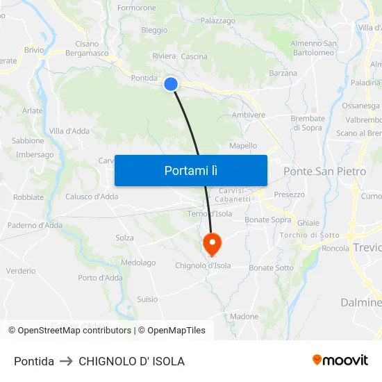 Pontida to CHIGNOLO D' ISOLA map