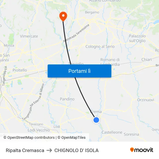 Ripalta Cremasca to CHIGNOLO D' ISOLA map