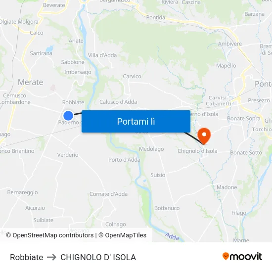 Robbiate to CHIGNOLO D' ISOLA map