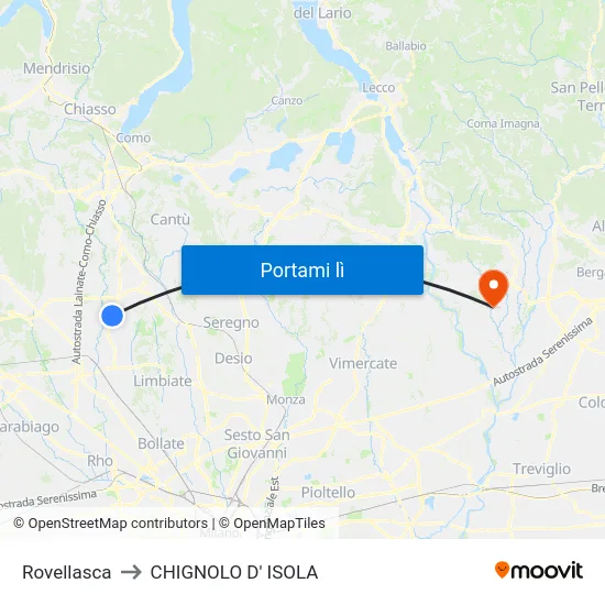 Rovellasca to CHIGNOLO D' ISOLA map