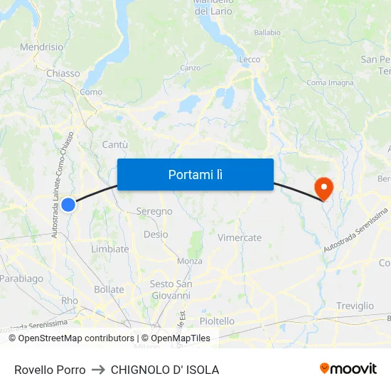 Rovello Porro to CHIGNOLO D' ISOLA map