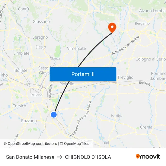 San Donato Milanese to CHIGNOLO D' ISOLA map