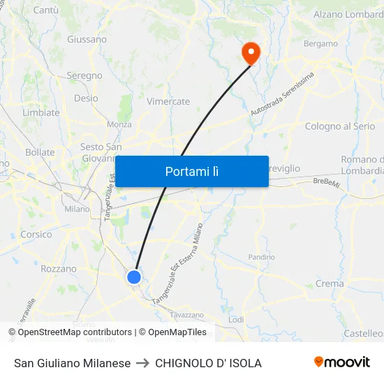 San Giuliano Milanese to CHIGNOLO D' ISOLA map