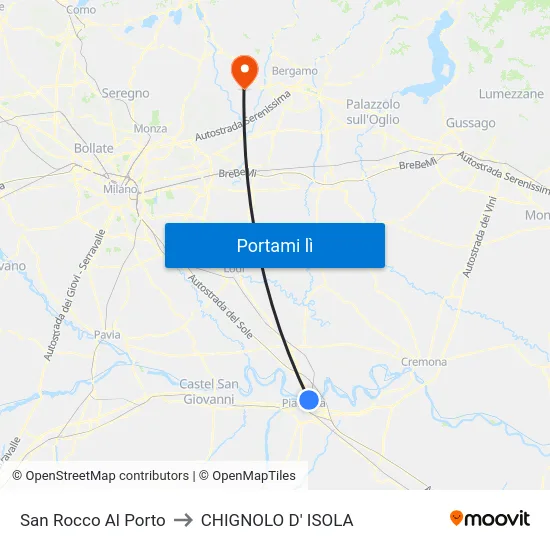 San Rocco Al Porto to CHIGNOLO D' ISOLA map
