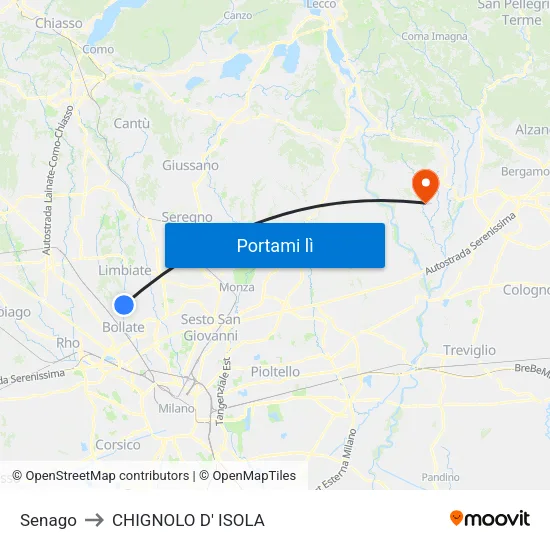 Senago to CHIGNOLO D' ISOLA map