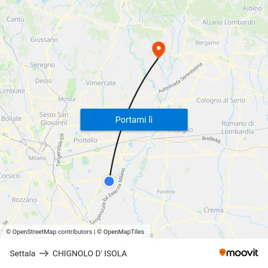 Settala to CHIGNOLO D' ISOLA map