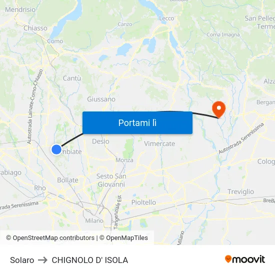 Solaro to CHIGNOLO D' ISOLA map
