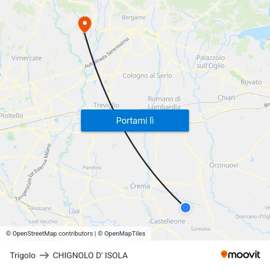 Trigolo to CHIGNOLO D' ISOLA map
