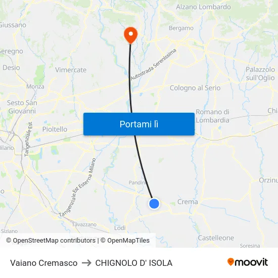 Vaiano Cremasco to CHIGNOLO D' ISOLA map