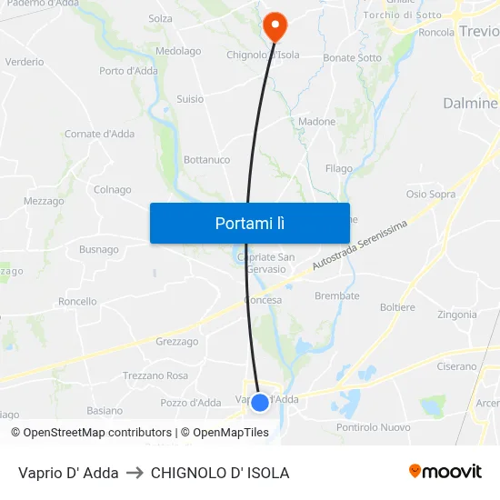 Vaprio D' Adda to CHIGNOLO D' ISOLA map