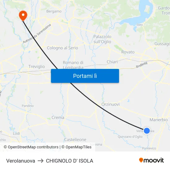 Verolanuova to CHIGNOLO D' ISOLA map