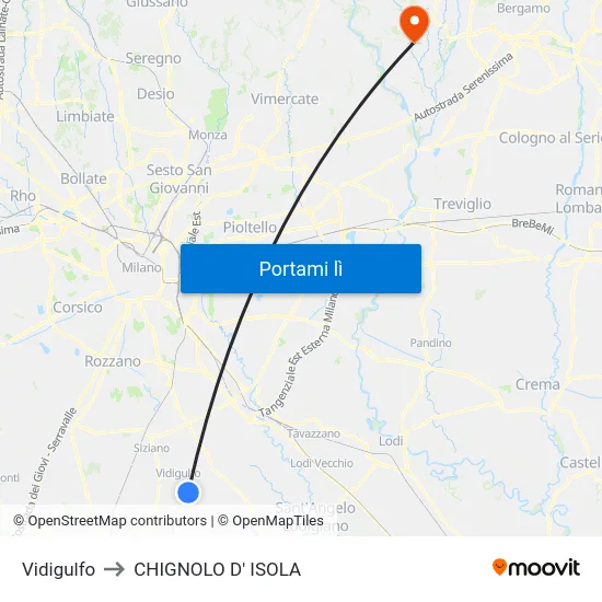 Vidigulfo to CHIGNOLO D' ISOLA map