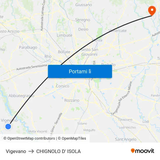Vigevano to CHIGNOLO D' ISOLA map