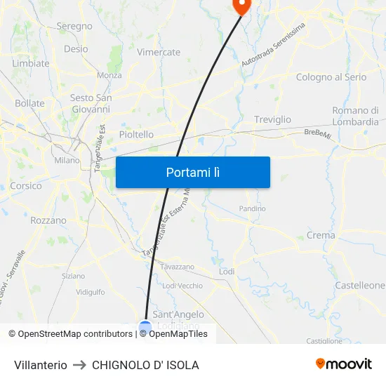 Villanterio to CHIGNOLO D' ISOLA map