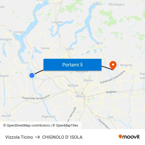 Vizzola Ticino to CHIGNOLO D' ISOLA map