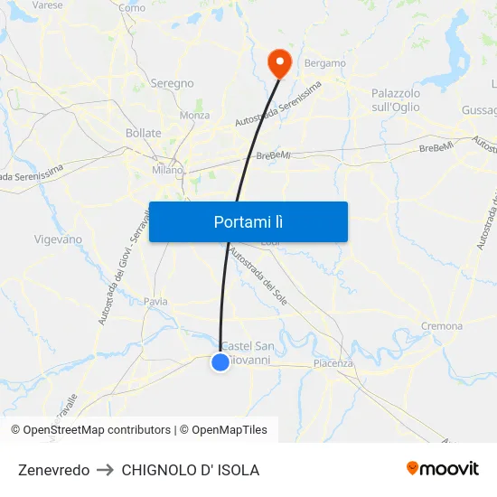 Zenevredo to CHIGNOLO D' ISOLA map