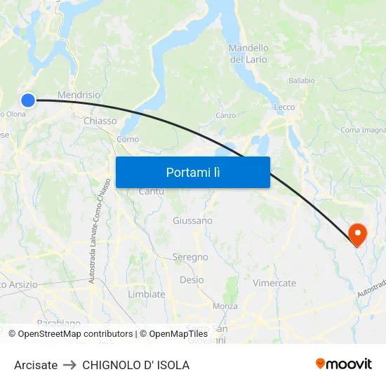 Arcisate to CHIGNOLO D' ISOLA map