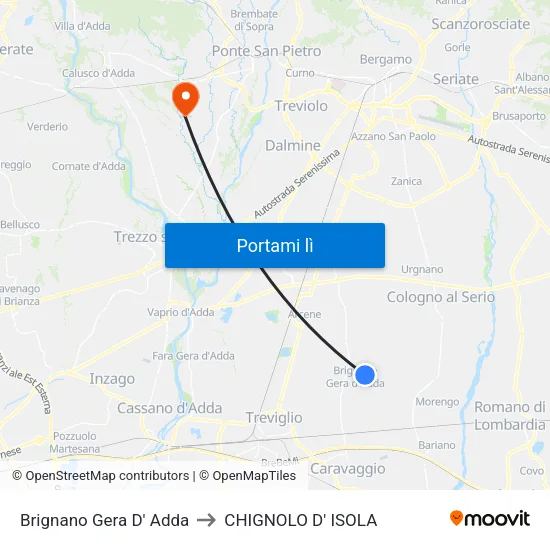 Brignano Gera D' Adda to CHIGNOLO D' ISOLA map