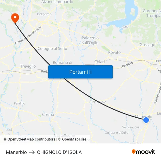 Manerbio to CHIGNOLO D' ISOLA map