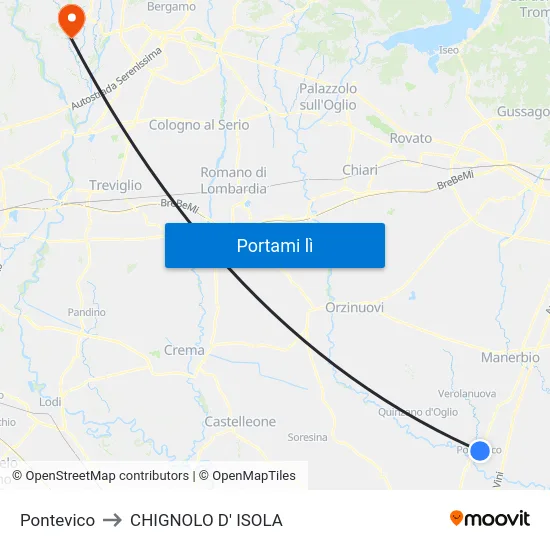 Pontevico to CHIGNOLO D' ISOLA map