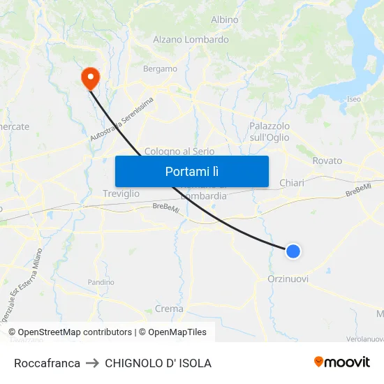 Roccafranca to CHIGNOLO D' ISOLA map