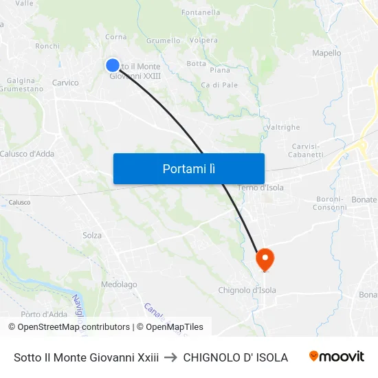 Sotto Il Monte Giovanni Xxiii to CHIGNOLO D' ISOLA map
