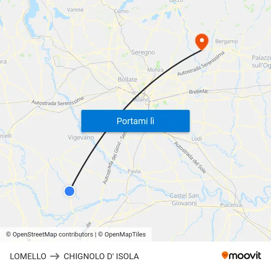 LOMELLO to CHIGNOLO D' ISOLA map